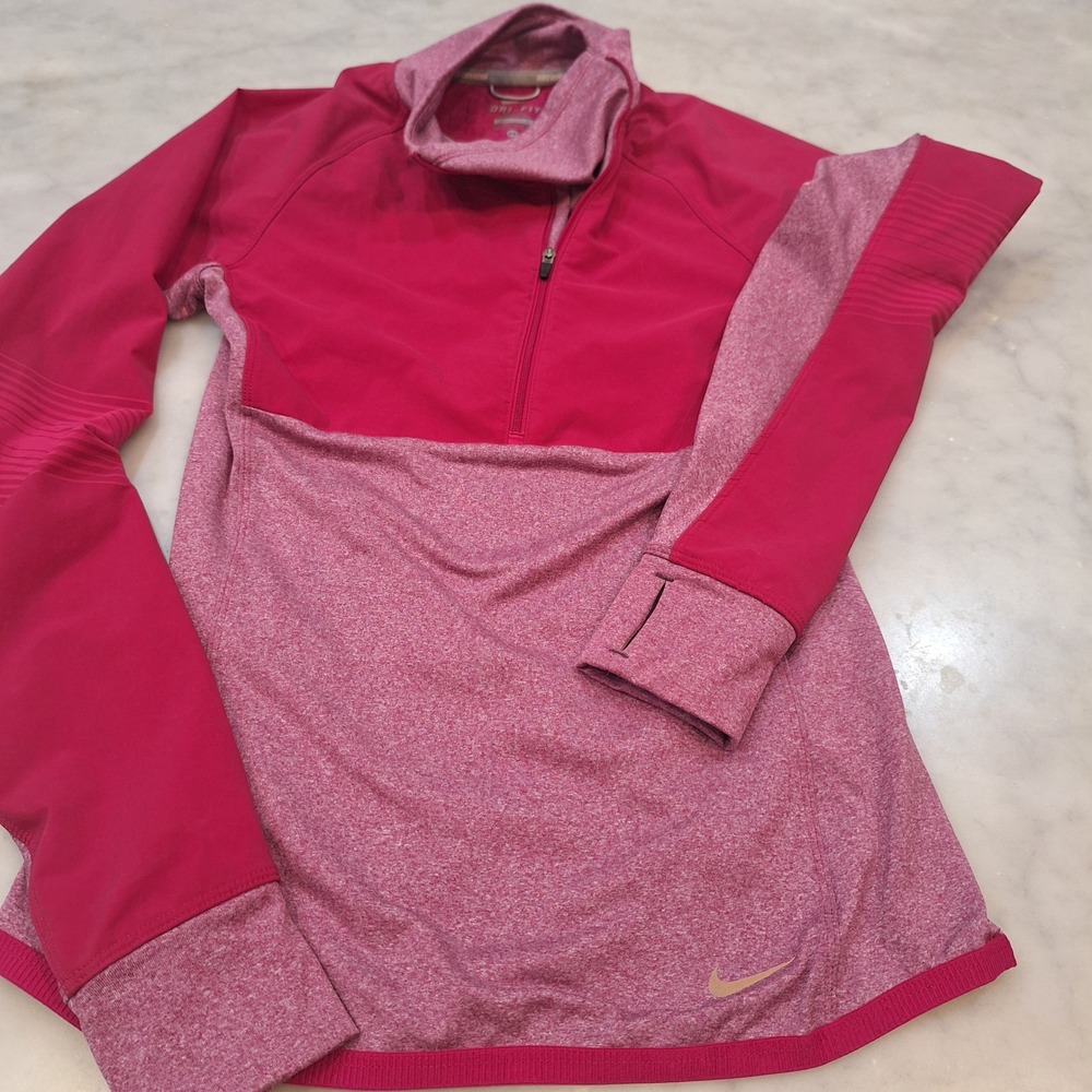 Nike Running Pullover Womens XS‎ Pink Dri-FIT Quarter Zip Thumbhole Athletic Top